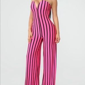 💕Pink&Black Stripe FN flare jumpsuit💕